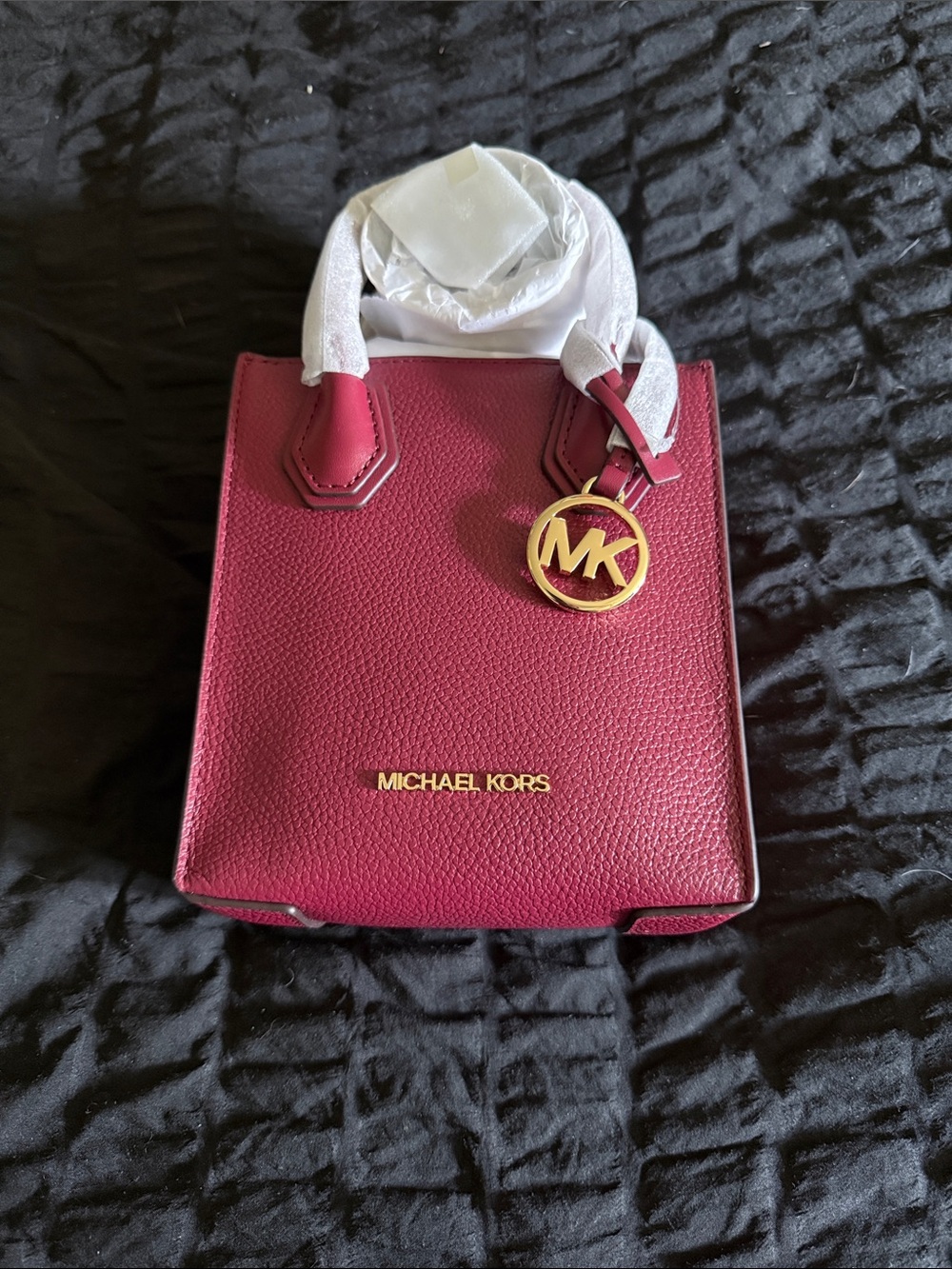 Michael Kors Berry Pebbled Leather Mini Tote with Gold Charm